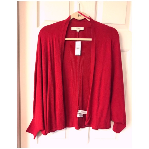 Ann Taylor Loft Cardigan Sweater Open Front Red - Picture 2 of 8